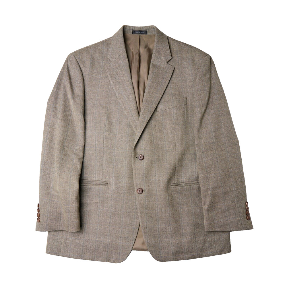 Vtg Lauren Ralph Lauren Blazer 42R Tan Plaid Wool Jacket Single Breasted Notch